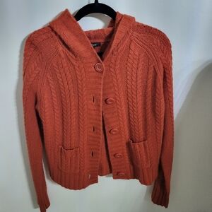 Women's Paraphrase Orange Cable Knit Wool & Angora Rabbit Hair Sweater, Size L